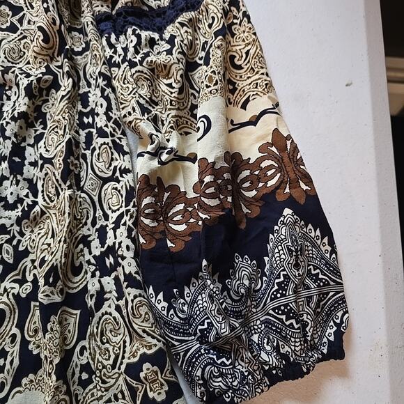 Alter'd State Blue Black Brown Tan Boho Mini Skater Dress Size Small - Picture 5 of 12